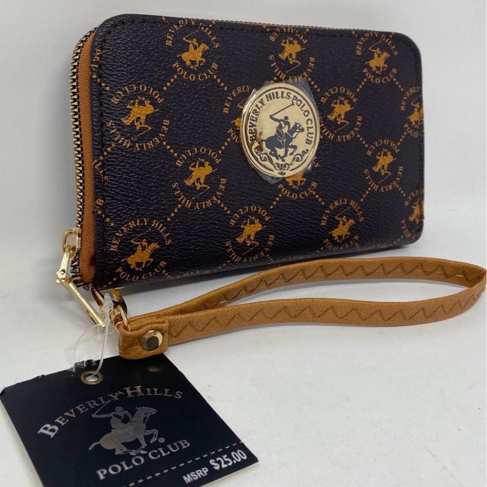 NWT Beverly Hills Polo Club Black and Brown Wallet Wristlet